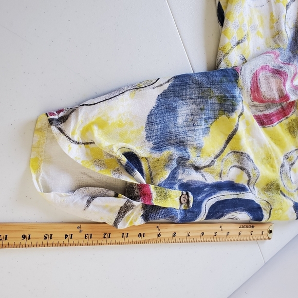 Made in Italy Linen Cotton Tunic Loose Abstract Print Lagenlook Top with Pocket - Picture 9 of 12